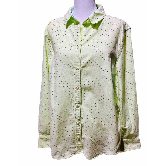 Lands' end button down shirt polka dots lemon green cottage core preppy women 14 - Picture 3 of 6